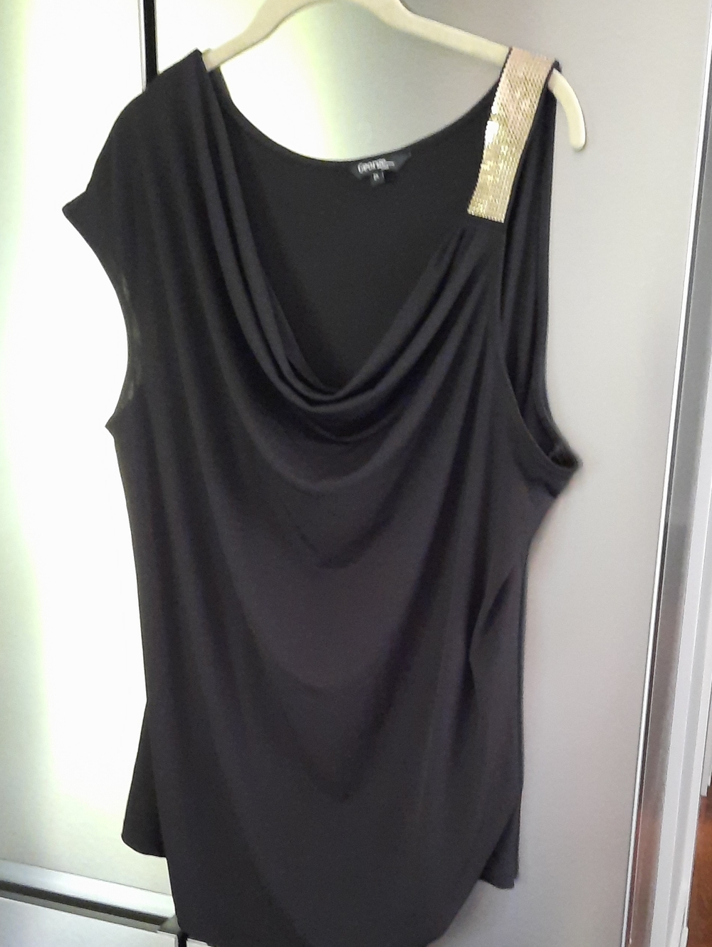 George Black Round Neck Tank with Gold Sequin Shoulder Strap 2X